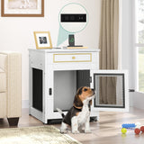 DWVO Dog Kennel Furniture with Dual USB Charger, Dog Crate End Table with Tray, Wooden Dog Crate Furniture with Cushion for Small Dogs, White DWVO