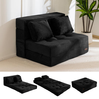 MAXYOYO Convertible Sofa Bed, Fold Out Loveseat Sleeper Sofa with Pillow, 4 in 1 Tufted Folding Couch Bed Foam Floor Couch, Lazy Chair for Living Room Bedroom Guest Room, Black
