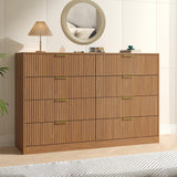 NOVAMAISON Fluted Dresser for Bedroom with 8 Drawer, 55” Wide Wooden Dresser Mid Century Chest of Drawers w/Gold Handle, Fluted Dressers TV Stand Closet Storage Organizer for Living Room, Natural Oak NOVAMAISON
