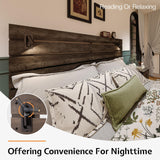 Jocisland Full Size Farmhouse Bed Frame with 51" Headboard, LED Reading Lights, Rustic Wood Look, No Box Spring Needed, Rustic Gray Jocisland