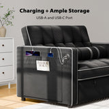 Pipishell 3 in 1 Convertible Sleeper Sofa Bed,Pull Out Couch for Living Room with USB Ports & Side Pockets,Adjustable Backrest,Velvet,Loveseat Sofa Bed,Futon Couches,Black Pipishell