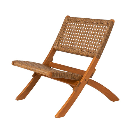 Patio Sense 64159 Sava Indoor Outdoor Folding Chair All Weather Wicker Low Slung Portable Seating Solid Acacia Wood Woven Seat & Back Indoors Porch Lawn Garden Fishing Sporting - Tan Webbing Patio Sense