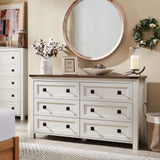 T4TREAM Farmhouse 6 Drawers Dresser Chests for Bedroom, Wood Rustic Wide Chset of Drawers,Storage Dressers Organizer for Bedroom, Living Room,Hallway, Antique White T4TREAM