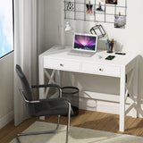 ChooChoo Computer Desk with USB Charging Ports and Power Outlets, 39" White Desk with Drawers, Small Study Writing Table with Stable X Frame for Home Office ChooChoo