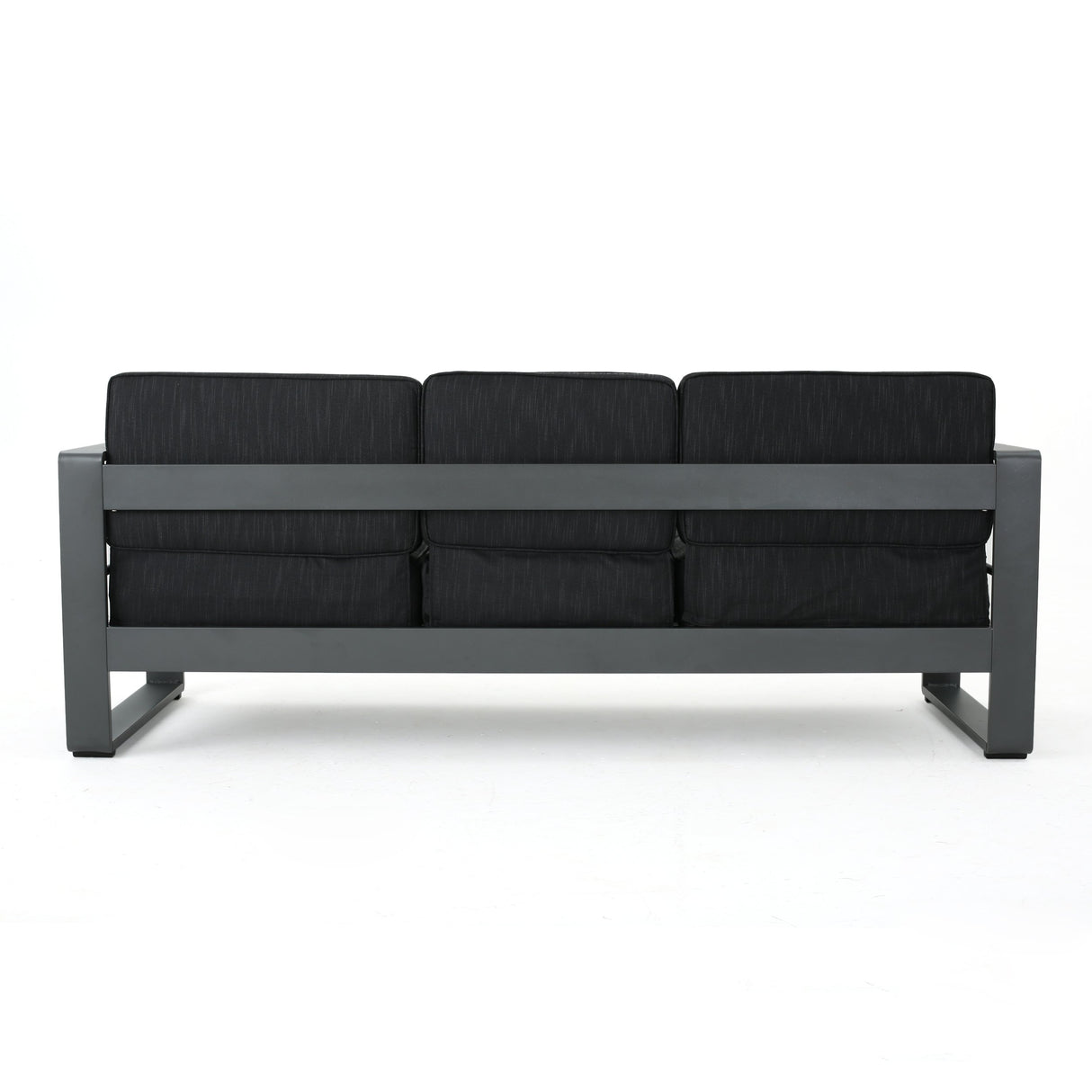 Christopher Knight Home Capecora 3-Seater Sofa with Removable Tray Table, 76.25''W Convertible Aluminum Patio Couch with Cushions, Space-Saving Outdoor Seating for Garden Backyard Balcony, Dark Gray Christopher Knight Home