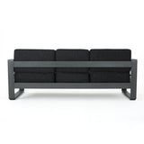 Christopher Knight Home Capecora 3-Seater Sofa with Removable Tray Table, 76.25''W Convertible Aluminum Patio Couch with Cushions, Space-Saving Outdoor Seating for Garden Backyard Balcony, Dark Gray Christopher Knight Home