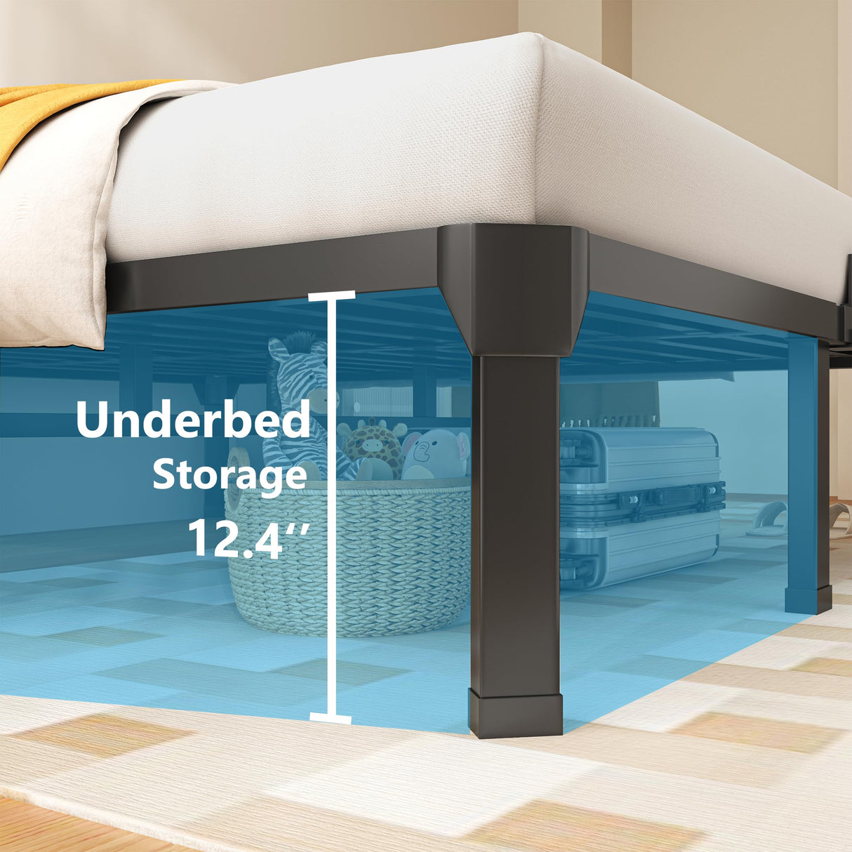 ROIL 14 Inch Twin Size Bed Frame with Mattress Slide Stopper - Single Black Basic Anti Squeak Steel Slats Metal Platform, Heavy Duty Noise Free Easy Assembly Bedframes, No Box Spring Needed ROIL