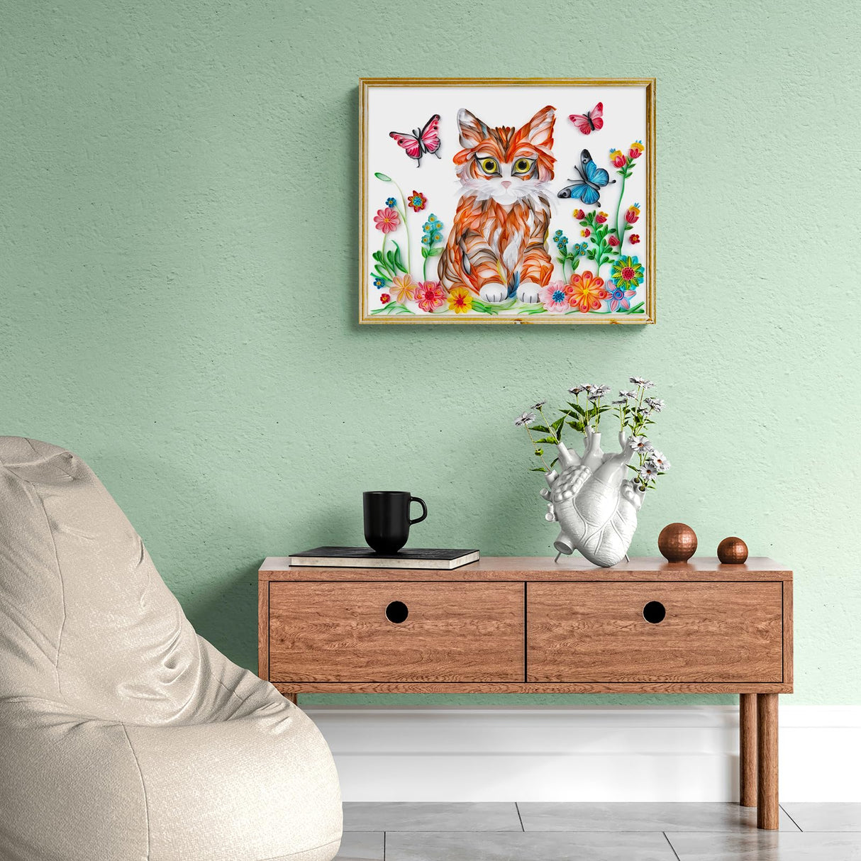 Uniquilling Quilling Kit, Paper Quilling Kits, 16 * 20-in Cat& Butterfly Paper Filigree Kits with Quilling Tools& Using Manual, DIY Quilling Artwork Modern Wall Art for Living Room Uniquilling