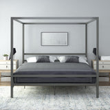 DHP King Metal Canopy Bed, Modern Design with Built-In Headboard, Sturdy Frame, No Box Spring Needed, Gunmetal Gray DHP