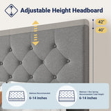 Allewie Upholstered King Size Platform Bed Frame with 4 Storage Drawers and Headboard, Diamond Stitched Button Tufted, Mattress Foundation with Wooden Slats Support, No Box Spring Needed, Light Grey Allewie