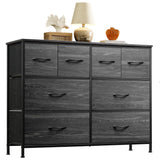 WLIVE Dresser for Bedroom with 8 Drawers, Wide Fabric Dresser for Storage and Organization, Bedroom Dresser, Chest of Drawers for Living Room, Closet, Hallway, Charcoal Black Wood Grain Print WLIVE