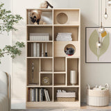 EMOBACO Bookcase Wooden Cat Tree, Natural Bookshelf Indoor Cat House Pet Furniture, Display Case with Storage, Cat Litter Box Enclosure Climbing Shelf EMOBACO