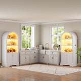 Vlsrka 71" Tall Arched Kitchen Pantry Cabinets, Wood Kitchen Storage Cabinets/Arched Bookshelf/Bookcase,China Cabinet with Open & Adjustable Shelves, Induction LED Light (White 2 PCS) Vlsrka