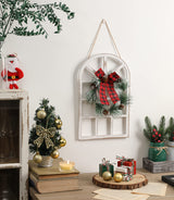 NEWLIGHTURE Wood Christmas Holiday Wall Hanging Indoor Outdoor Decorations Rustic Christmas Window Plaque Signs Wooden Arch with Wreath Christmas Home Party (Red-Black) NEWLIGHTURE