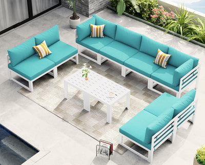 NICESOUL 10 Piece Oversized Modern Aluminum Patio Furniture Set, All Weather Rust Resistant Modular Sectional Sofa with Side Table, 500 lbs Heavy Duty Comfortable Outdoor Couch for Backyard Lawn, Teal