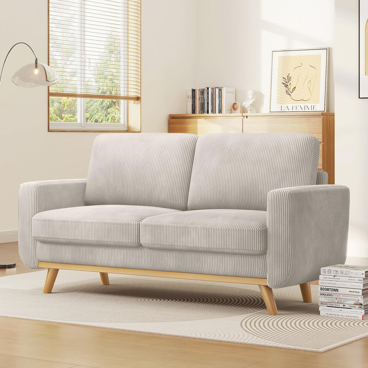 Vesgantti 68" Loveseat Sofa Light Grey, Comfy Corduroy Couch with Spring Cushion and Solid Wood, Modern Deep Seat for Bedroom, Living Room, Office Vesgantti