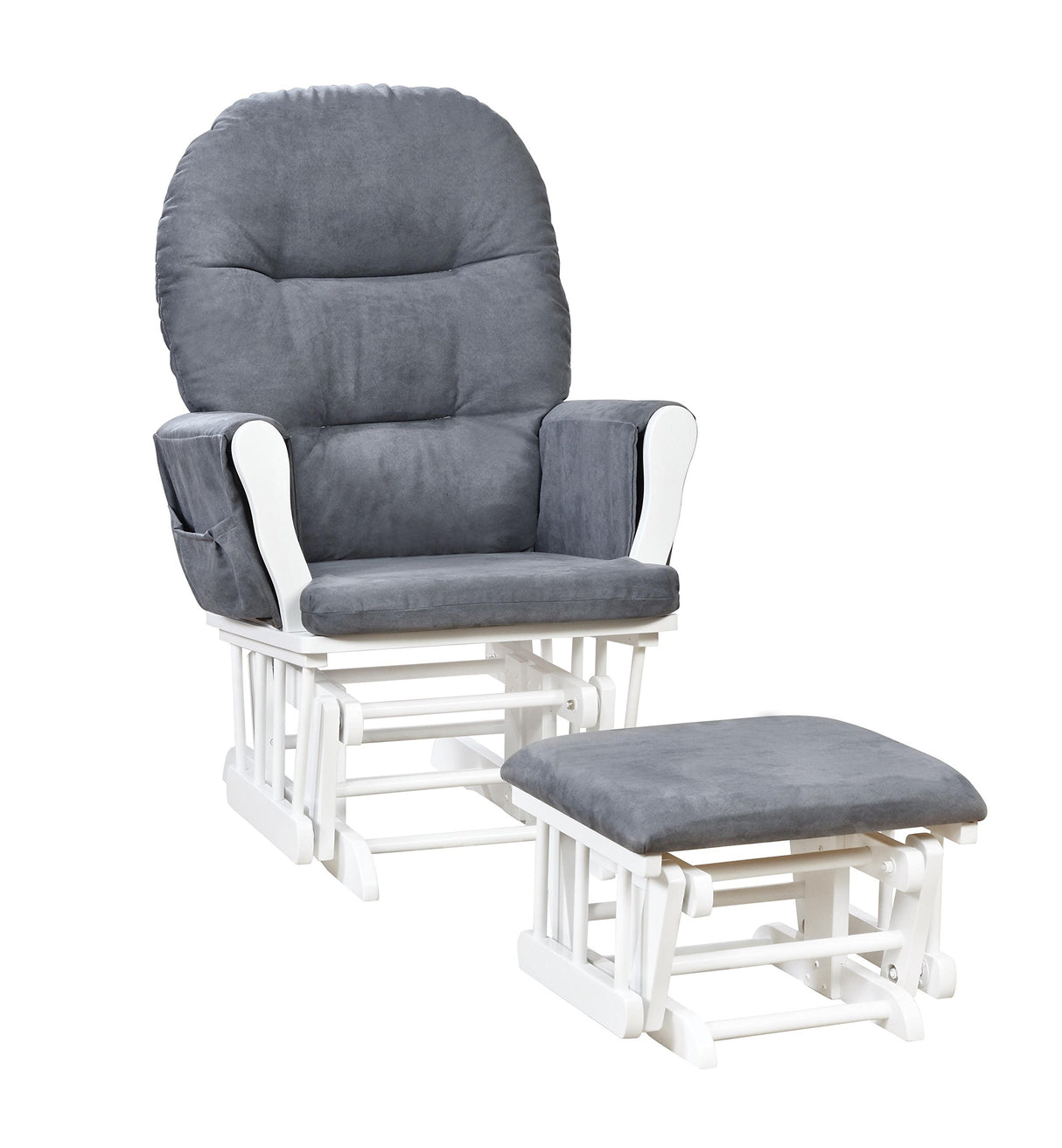 Naomi Home Nursery Glider Ottoman Sets Reclining Glider Rocker with Ottoman Nursery Rocking Breastfeeding Maternity Chair for Baby Room Recliner with Padded Arms - White Dark Gray Naomi Home