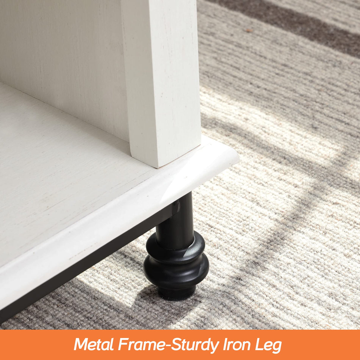 WAMPAT White Coffee Table with Drawer, Rectangle Center Table with Open Storage Shelf for Living Room, Modern Coffee Table Tea Table with Metal Legs, 42 Inch WAMPAT