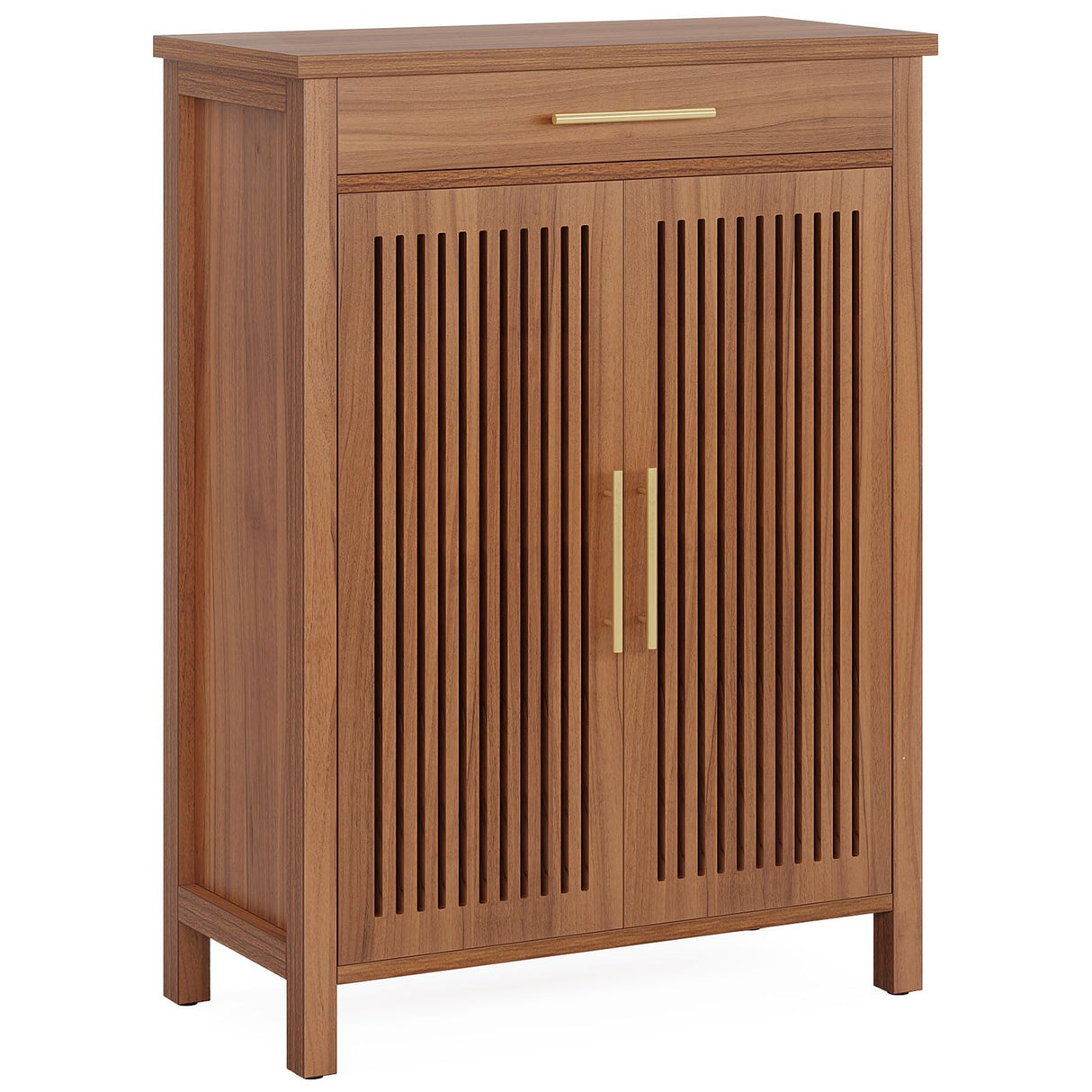 Tribesigns Shoe Cabinet, 5-Tier Shoe Storage Cabinet with Louvered Doors and Drawer, Freestanding Wooden Shoe Rack Organizer with Adjustable Shelves for Entryway, Hallway, Closet, Brown Tribesigns