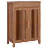 Tribesigns Shoe Cabinet, 5-Tier Shoe Storage Cabinet with Louvered Doors and Drawer, Freestanding Wooden Shoe Rack Organizer with Adjustable Shelves for Entryway, Hallway, Closet, Brown Tribesigns