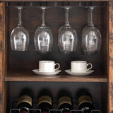 Assile Bar Cabinet with LED Lights, 47" Kitchen Cabinets Storage with Wine Rack and Glass Holder, Coffee Storage Cabinets with Doors, Rustic Compartment Retro Brown Assile