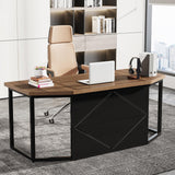 Tribesigns 63 Inch Executive Desk, Large Computer Desk with Privacy Panel, Modern Simple Style Home and Office Desk, Gaming Desk Writing Table Study Desk Business Furniture, Brown and Black Tribesigns