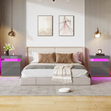 AMERLIFE High Gloss LED Nightstand Set of 2 with Charging Station, Modern Bedside Table Night Stand with LED Lights, Sofa End Side Tables with Drawers for Bedroom Living Room, Gray AMERLIFE