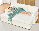 AMERLIFE Sleeper Sofa, 2-in-1 Sofa Bed with Storage Chaise, Pull Out Sofa Couch for Living Room, Guest Room, Boucle White AMERLIFE