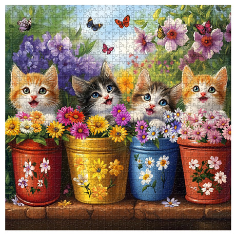 PICKFORU Cat Puzzles for Adults 1000 Pieces, Colorful Animals Jigsaw Puzzles Kitten Butterfly, Difficult Flower Plant Puzzle as Home Decor PICKFORU