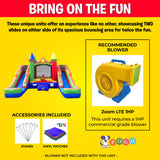 Inflatable Bounce House and Double Slide Combo Unit (Without Blower) - 16.5 x 15 x 11 Foot- Crossover Rainbow Castle Combo Bouncer, Kids Outdoor Toys, Jumpers for Kids Pogo Bounce House