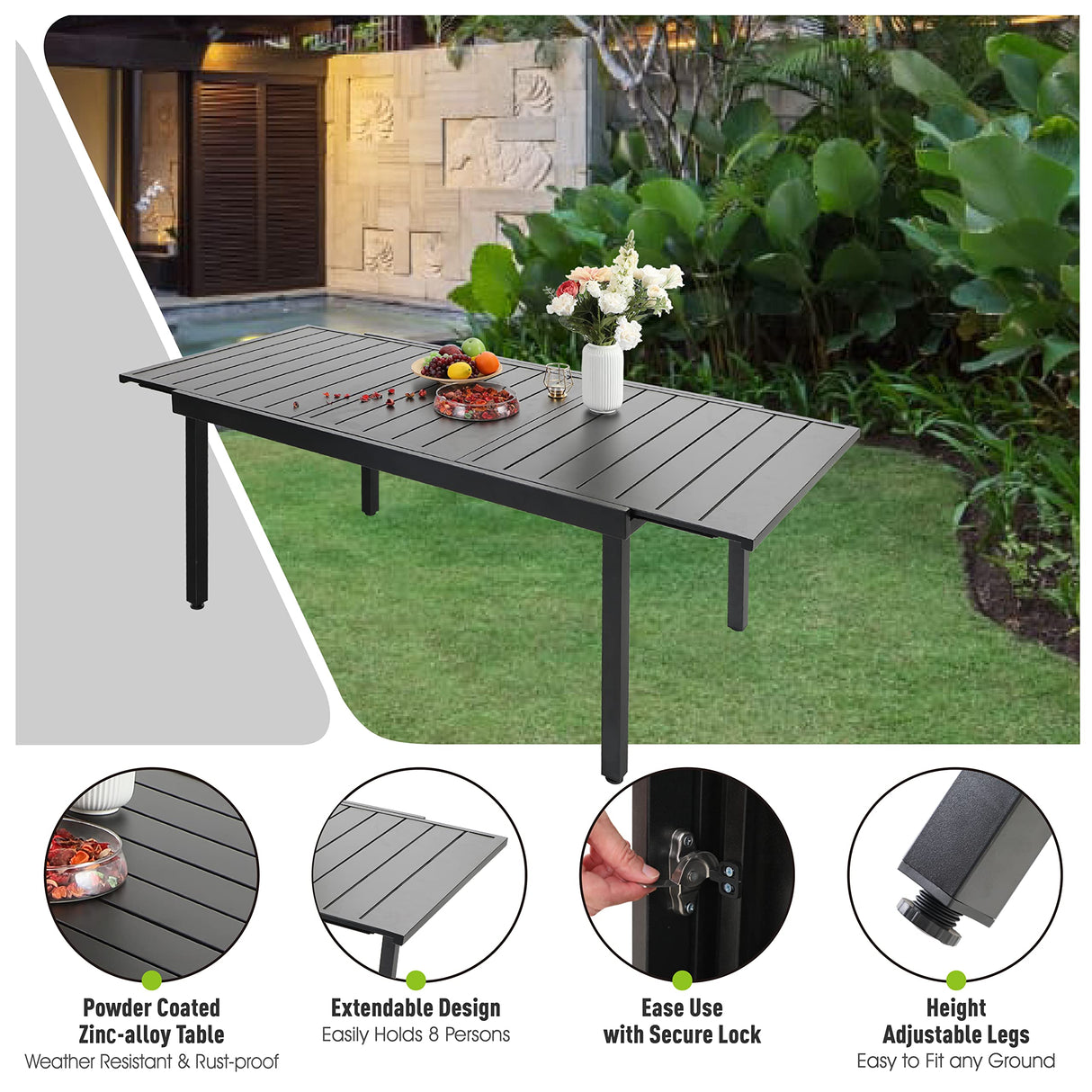 Sophia & William Patio Dining Set 9 Pieces, 8 Aluminium Patio Dining Chairs with 1 Extendable Dining Table for 6-8 Person, Patio Table and Chairs for Outdoor Lawn (Grey) Sophia & William