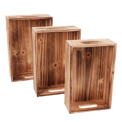 PHOENANCEE Wood Crates For Display,Rustic Crate Storage Decorative Boxes Set of 3,Wooden Nesting Box with Handles Farmhouse Container Basket Bin Home Decoration with Natural Wood Aroma,L+M+S