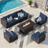 gaildon 7 Piece Patio Furniture Set with 42" Fire Pit Table Outdoor Sectional Conversation Sofa Set with Coffee Table and Comfortable Cushions, Blue gaildon