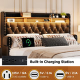 Ailisite Queen Size Bed Frame with 4 Storage Drawers and RGB Led Lights,Velvet Upholstered Queen Platform Bed with Charging Station and Bookcase Storage Headboard, with Crystal and Rivet Deco, Black Ailisite