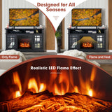 COSTWAY Electric Fireplace TV Stand for TVs Up to 55 Inches, 18-Inch Fireplace Insert with Remote, Overheat Protection, 48-Inch Wooden Media Entertainment Center with Adjustable Shelves, Black COSTWAY