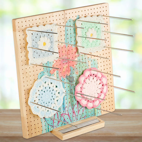 Svartur 15" Foldable Crochet Blocking Board with Pegs & Storage Pouch, Large Granny Square Blocking Board for Crocheting, Wooden Knitting Blocking Mat for Wet Blocking Crochet and Knit Squares Svartur