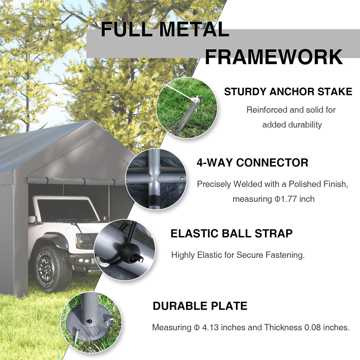 Outdoor Carport 10x20ft Heavy Duty Car Tent, Portable Garage Canopy Storage Shed, Car Shelter with Detachable Side Walls&Doors, All-Season Tarp for Car and Boat D Grey