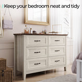 LINSY HOME Farmhouse 6 Drawers Dresser, White Wood Dresser for Bedroom Wide Chest of Drawers, French Country Storage Double Dressers Organizer for Bedroom, Living Room LINSY HOME