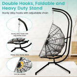 Double Egg Swing Chair with Stand Patio Rattan Wicker Hammock Chairs Outdoor Indoor Egg Swing Chair with Cushion Headrest 550 Lbs Capacity for Bedroom Balcony Garden Porch Backyard, Grey Olaterior