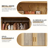 PAKASEPT 3 Doors Farmhouse Armoire Wardrobe Closet with Rattan,71'' Tall Freestanding Wooden Wardrobe Storage Cabinet for Bedroom with Hanging Rod,Vanity Mirror,Drawers,Clothes Hook,Shelves,Natural PAKASEPT