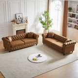 Modern Chesterfield Sofa Couch, 63.5-inch Tech Fabric Loveseat Sofa with Rolled Armrests and Tufted Button for Living Room, Office, Brown Antetek