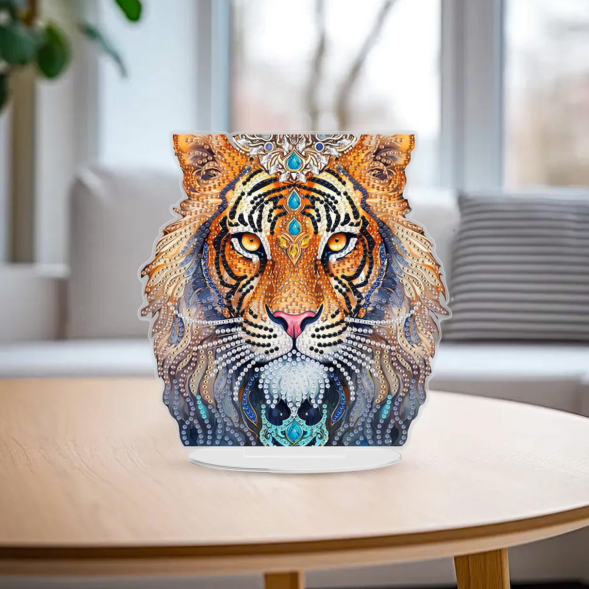 GHHKUD Tiger Diamond Painting Desktop Ornament for Adults, Stand Up Animals Diamond Art Ornaments Double Sided, DIY Special Diamond Gem Craft Art Tabletop Placement Board Kit for Home Decor GHHKUD