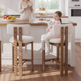 HNY 26 Inch Farmhouse Counter Stools Set of 4 with Curved Back, Modern Sherpa Boucle Upholstered Counter Height Bar Stools, Tall Kitchen Bar Chairs with Solid Wood Frame for Island Countertop, White HNY