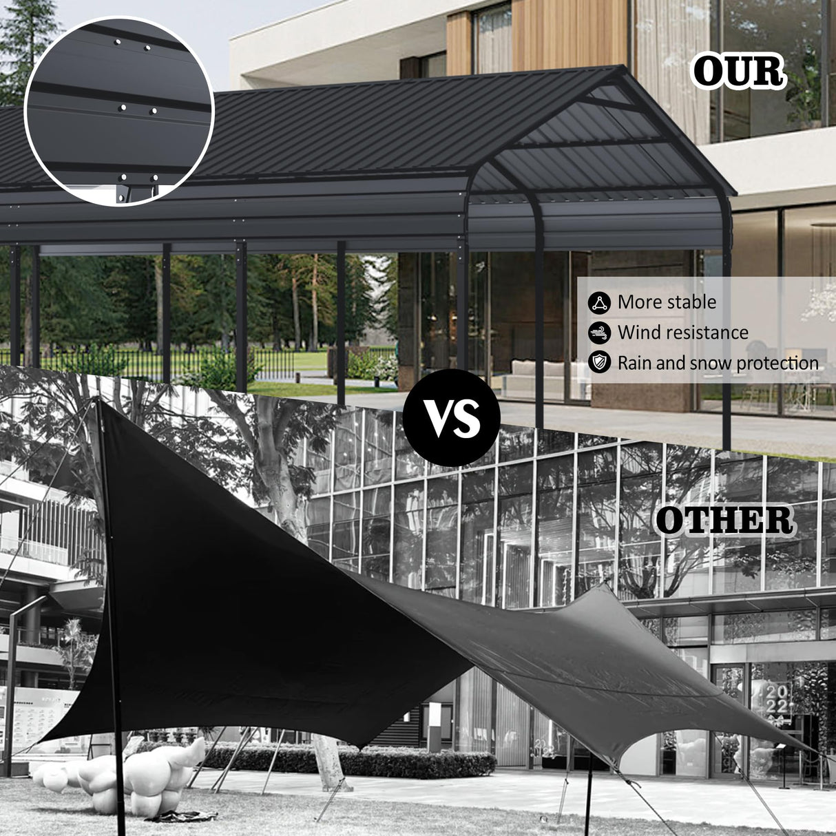 Vigo huseeo 12x20x8.7 FT Carport with Galvanized Steel Roof, Heavy Duty Metal Carport Canopy, Metal Carport Garage for Pickup, Boat, Car and Tractors, Grey Vigo huseeo