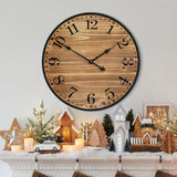 UPPER DECOR Rustic Farmhouse Wall Clocks for Living Room Decor, Large 24 inch Wall Clock with Dark Brown Wooden Face and Black Metal Frame, Silent Battery Operated for Kitchen Bedroom Entryway UPPER DECOR