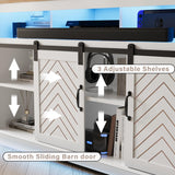 amzzar 58” Wooden Farmhouse TV Stand for 65 inch TV, Rustic Tall Entertainment Center with Power Outlets and Sliding Barn Door, TV Console Cabinet with Storage for Living Room, White, Large amzzar