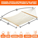 Castaway Living 13 ft. Double Traditional Hand Woven Cotton Rope Hammock with Free Extension Chains & Tree Hooks, Designed in The USA, Accommodates Two People with a Weight Capacity of 450 lbs. Castaway Hammocks