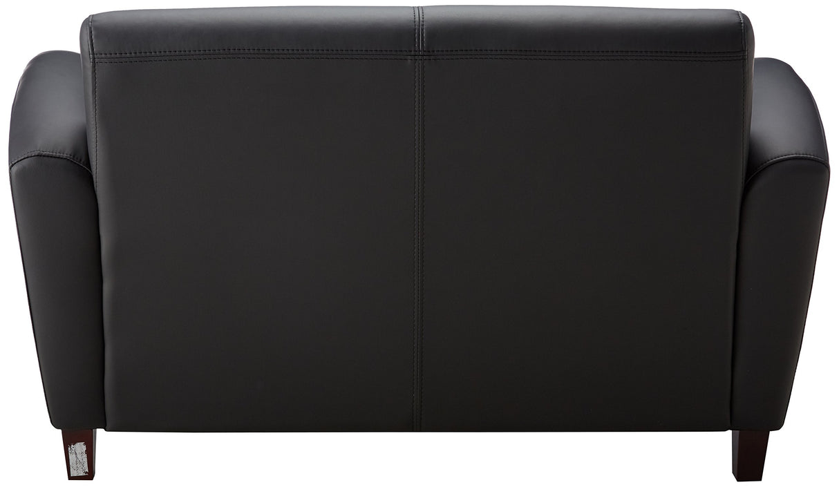 Lorell Accession Reception Loveseat, 55" x 22" x 31.25", Black Bonded Leather with Mahogany Legs Lorell