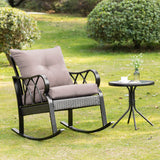 Outsunny 2 Piece Outdoor Wicker Rocking Chairs with Padded Cushions, Aluminum Furniture Rattan Porch Rocker Chairs w/Armrest for Garden, Patio, and Backyard, Gray Outsunny