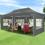 HOTEEL 10x20 Pop up Canopy Tent for Parties, Heavy Duty Easy Setup Tent with 6 Sidewalls, Outdoor Commercial Instant Gazebo for Wedding Event, with Roller Bag & Sand Bags, Grey(Hexagonal Frame) Hoteel